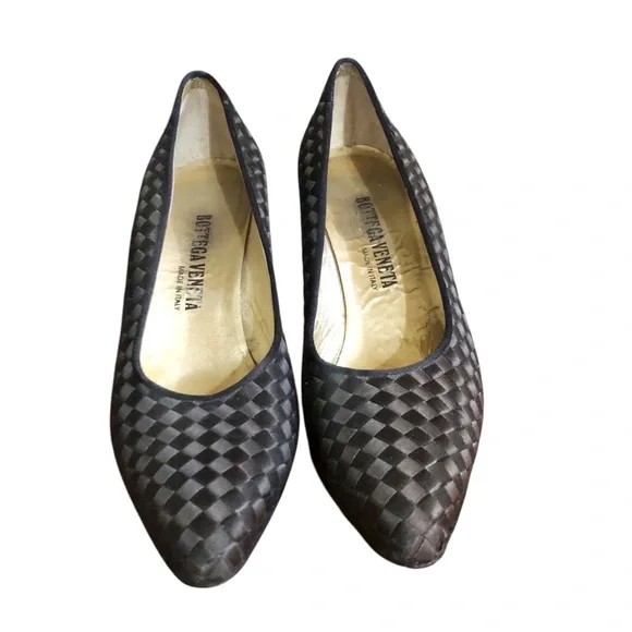 Vintage 90’s Bottega Veneta Black Classic Silk Woven Pumps EU39 US 9 ITALY RARE - Picture 2 of 16